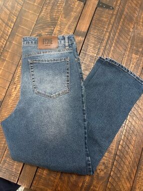 Frye Blue Denim Jeans with Tan Stitching